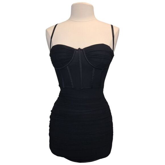 NWT Linlan Women's Black Sleeveless Ruched Corset Bodycon Mini Cocktail Dress XS - Picture 2 of 16